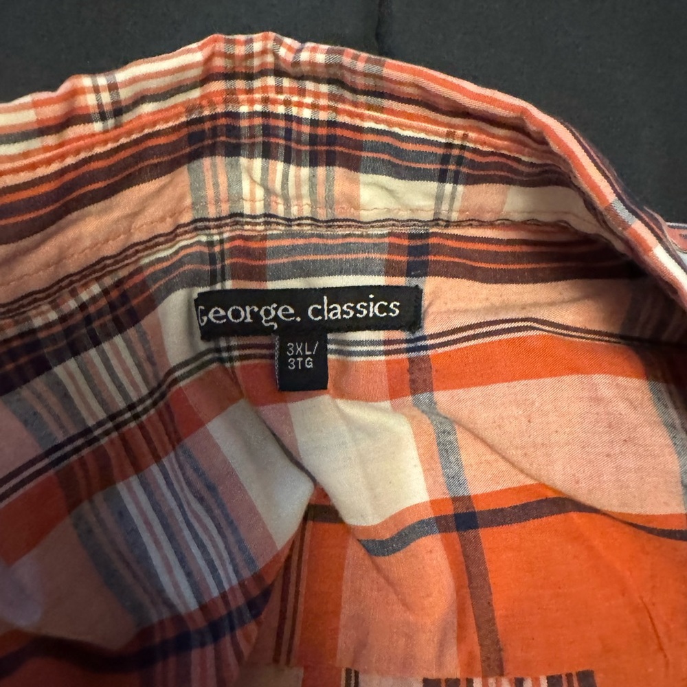 George Men's Casual Plaid Shirt - Orange and White